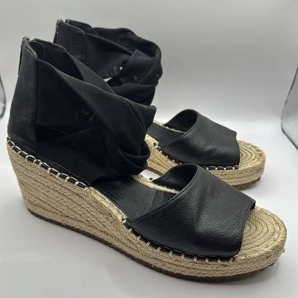 NWOB Eileen Fisher Women's Black Wiley Leather Espadrille Wedge Sandals Size 7 - Picture 5 of 12